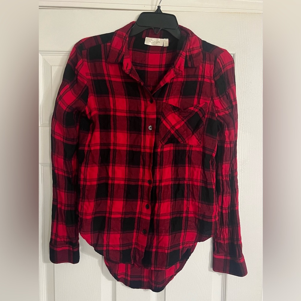 RD Style XS Red and Black Plaid Flannel Shirt